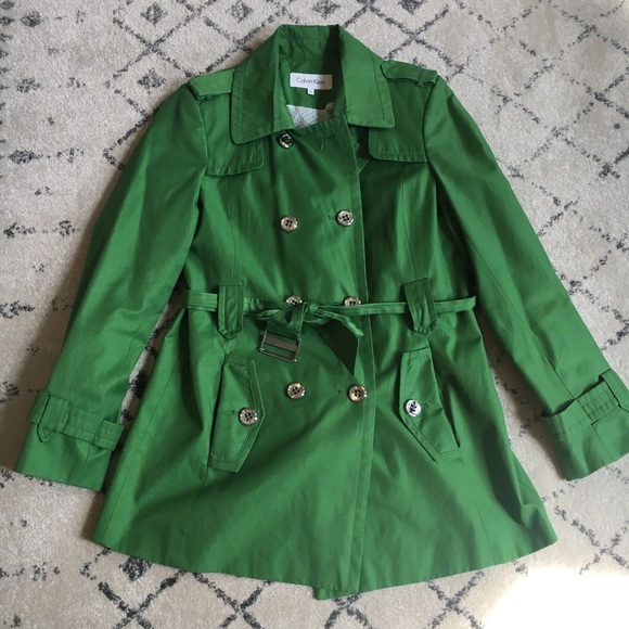 Calvin Klein Jackets & Blazers - Calvin Klein Green Double Breasted Trench Coat